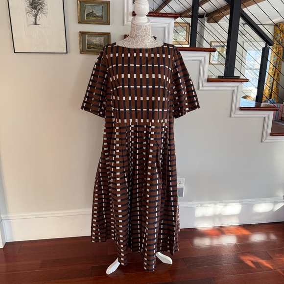 TOAST Brown Olin Poplin Dress Sz 18 Geometric Print - Picture 2 of 7